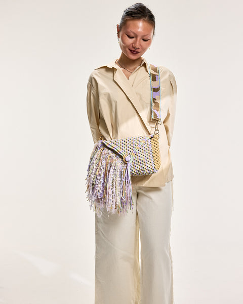 Milla Lilac & Khaki Macrame Clutch & Shoulder Bag