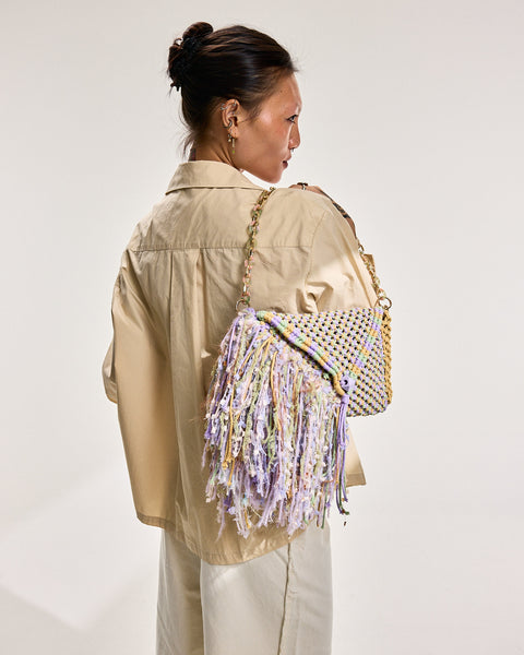 Milla Lilac & Khaki Macrame Clutch & Shoulder Bag