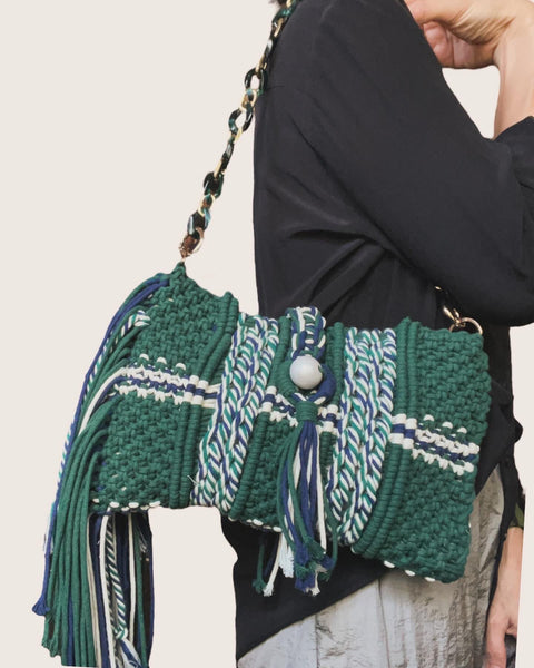 Shania Blue & Green Macrame Clutch & Shoulder Bag