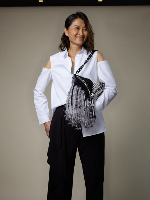 Ebony Monochrome Macrame Woven Bag