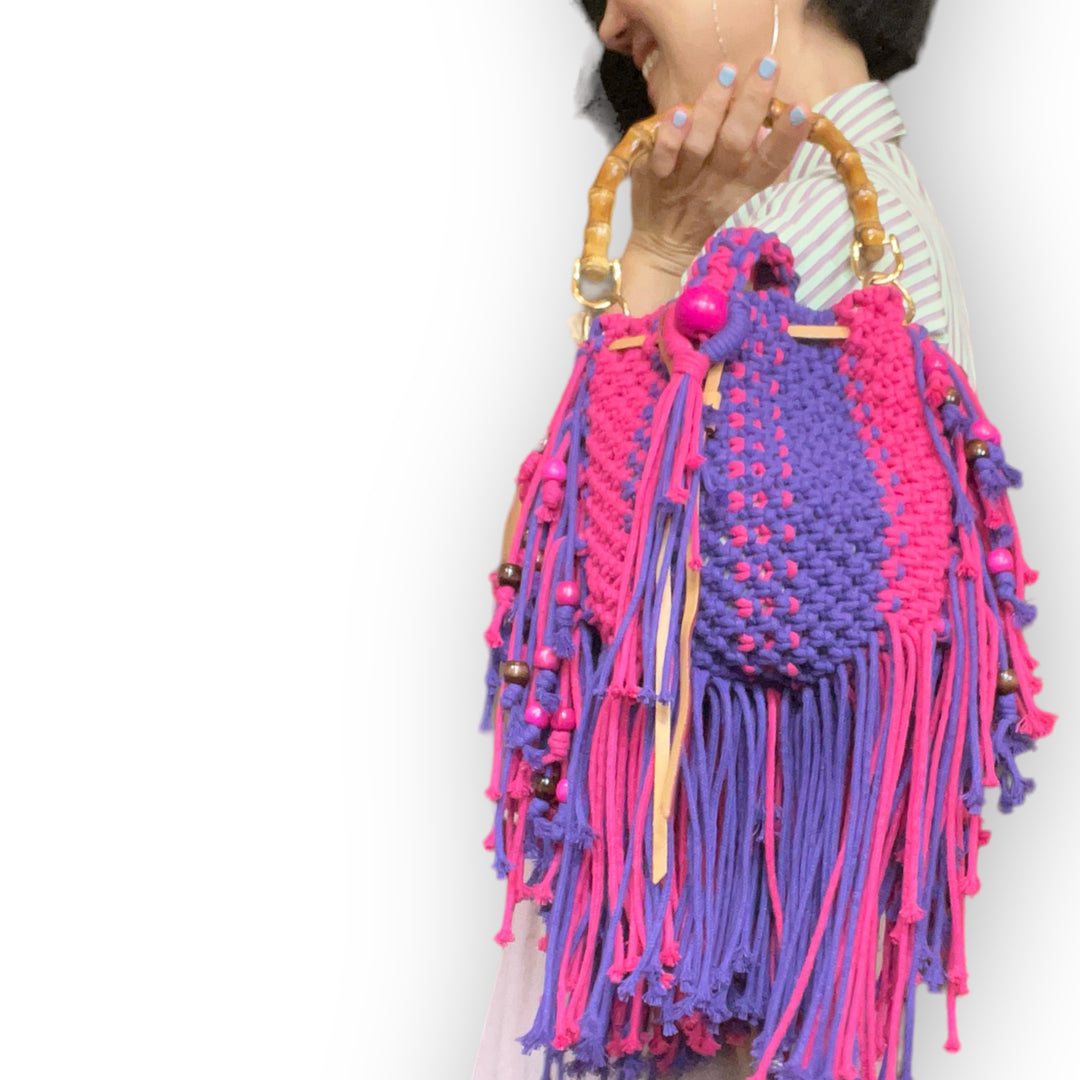 Naga Macrame Bucket Bag, in Periwinkle Purple