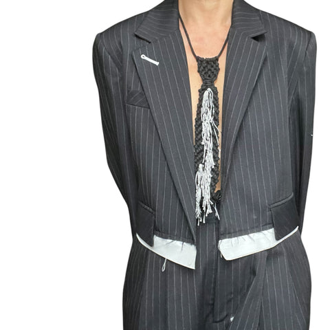 Bound Handmade Macrame Black Tie with Tassels and Jakcet