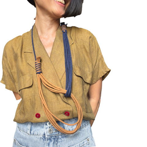 Mona Interlacing Olive Green & Navy Rope Necklace