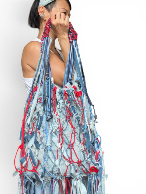 Layla Light Denim & Chilly Red Shopper Tote Bag
