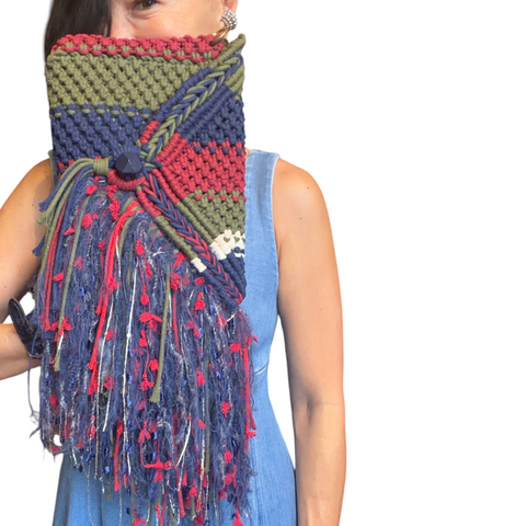 Celeste Navy, Burgundy & Moss Green Macrame Clutch & Shoulder Bag