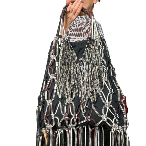 Julia Black, White & Chocolate Macrame Shopper Tote Bag