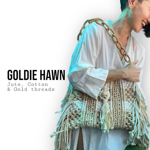 Goldie Hawn - Handwoven clutch in cream, vanilla and vintage lace.