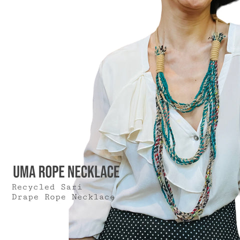 Uma Handwoven Recycled Sari Triple Layer Rope Necklace