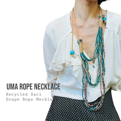 Uma Handwoven Recycled Sari Triple Layer Rope Necklace