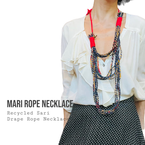 Mari Handwoven Recycled Sari Triple Layer Rope Necklace