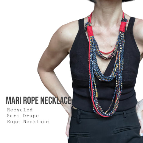 Mari Handwoven Recycled Sari Triple Layer Rope Necklace