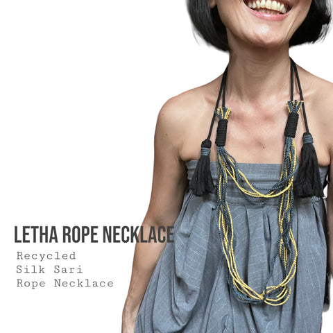 Leetha Handwoven Recycled Silk Sari Layered Bound Rope Necklace