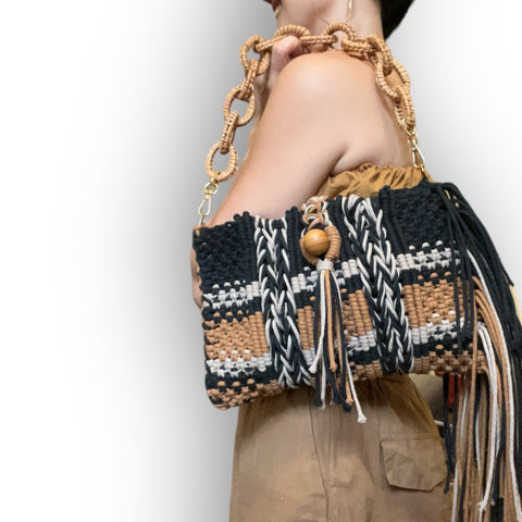 Cassidy Handwoven in Chocolate, Black and Molasses Clutch & Shoulder Bag