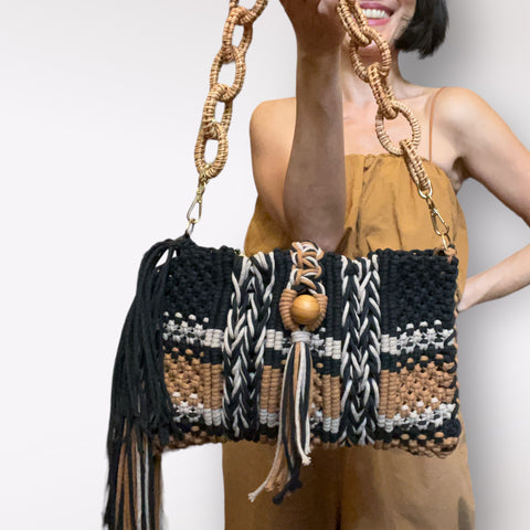 Cassidy Handwoven in Chocolate, Black and Molasses Clutch & Shoulder Bag