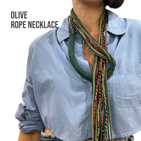 Olive  Recycled Sari Rope Necklace
