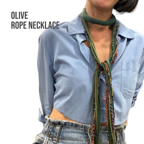 Olive  Recycled Sari Rope Necklace