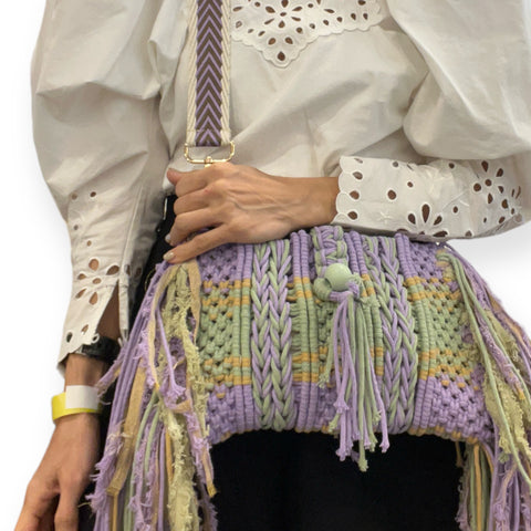 Winnie Handwoven Lilac & Pistachio Macrame Clutch & Shoulder Bag