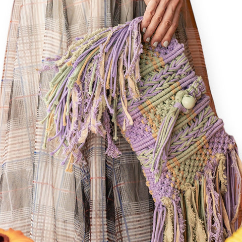 Winnie Handwoven Lilac & Pistachio Macrame Clutch & Shoulder Bag