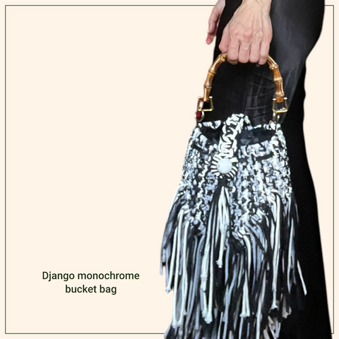 Django Black & White Macrame Bucket Bag