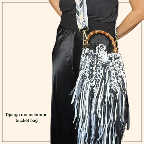 Django Black & White Macrame Bucket Bag