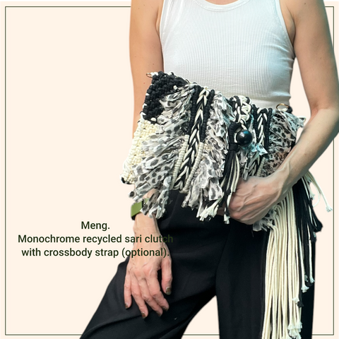 Meng - Monochrome Macrame Clutch & Shoulder Bag