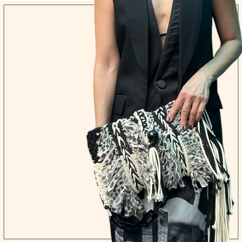 Meng - Monochrome Macrame Clutch & Shoulder Bag