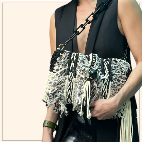 Meng - Monochrome Macrame Clutch & Shoulder Bag