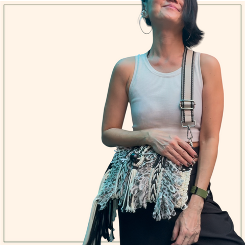 Meng - Monochrome Macrame Clutch & Shoulder Bag