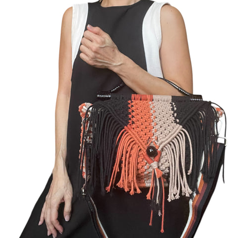 Daisy Burnt Orange, Black & Taupe Handcarry Macrame Doctor Bag