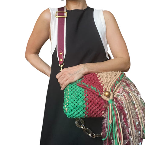 Midori Emerald Green & Burgundy Macrame Clutch & Shoulder Bag