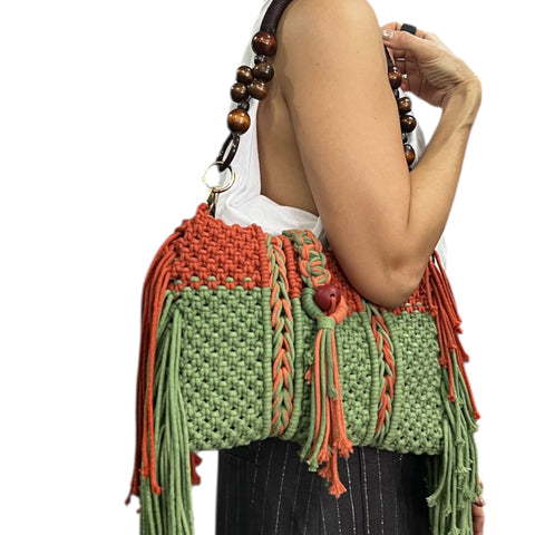 Paloma Forest Green Macrame Clutch & Shoulder Bag