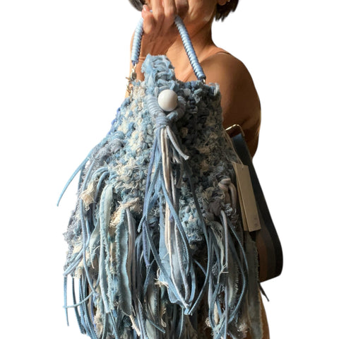 Frankie Light Distressed Denim Bucket Bag