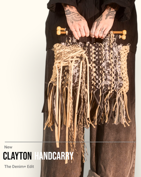 Clayton Black & Khaki Denim Macrame Satchel