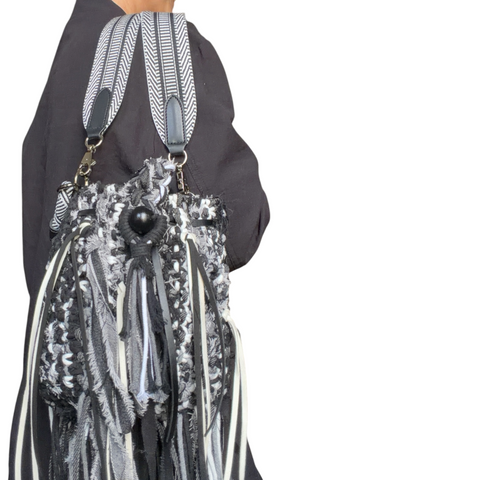 Norma Black & White Macrame Bucket Bag