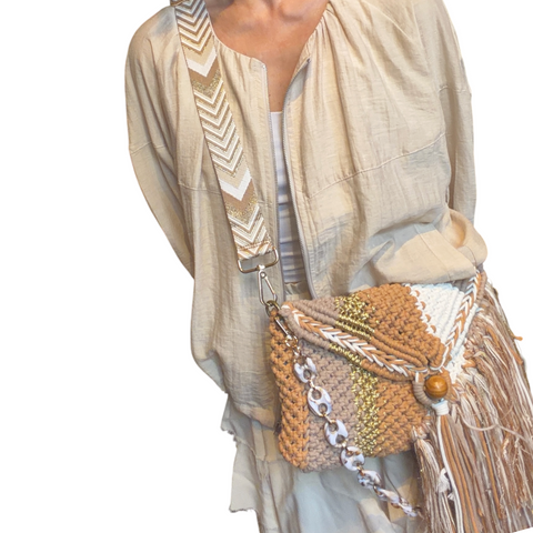 Marcel Copper, Vanilla & Gold Macrame Clutch & Shoulder Bag