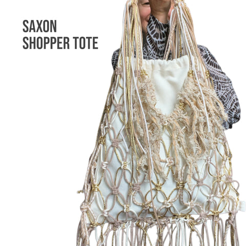 Saxon Gold & Vanilla Macrame Shopper Tote Bag