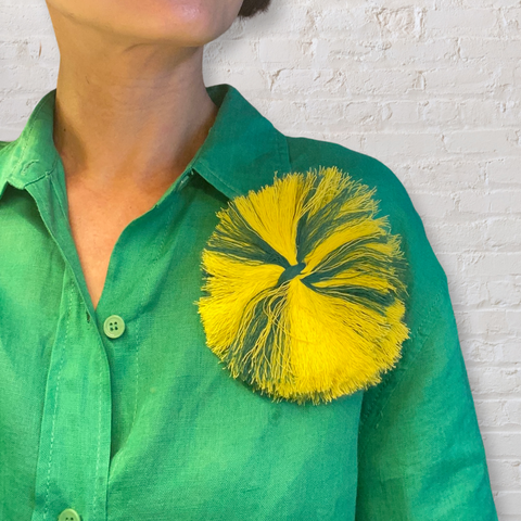 Bound handmade cotton yellow and green brooch