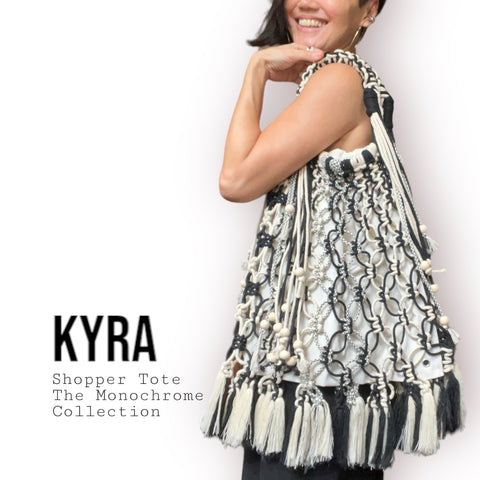 Kyra Monochrome Shopper Macrame Tote Bag