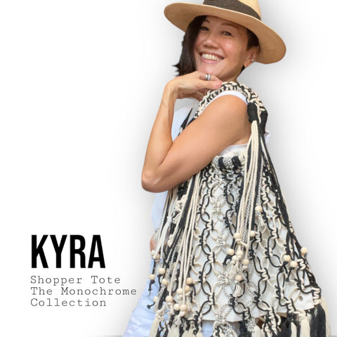 Kyra Monochrome Shopper Macrame Tote Bag